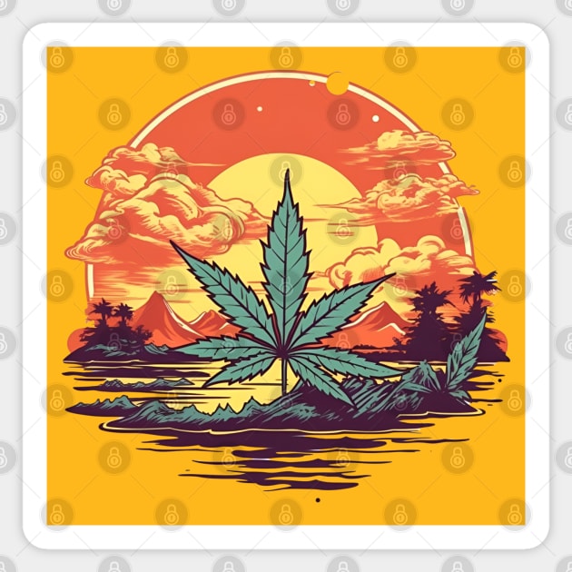 Nature's Harmony Sunset Weed Leaf Sticker by Stooned in Stoon